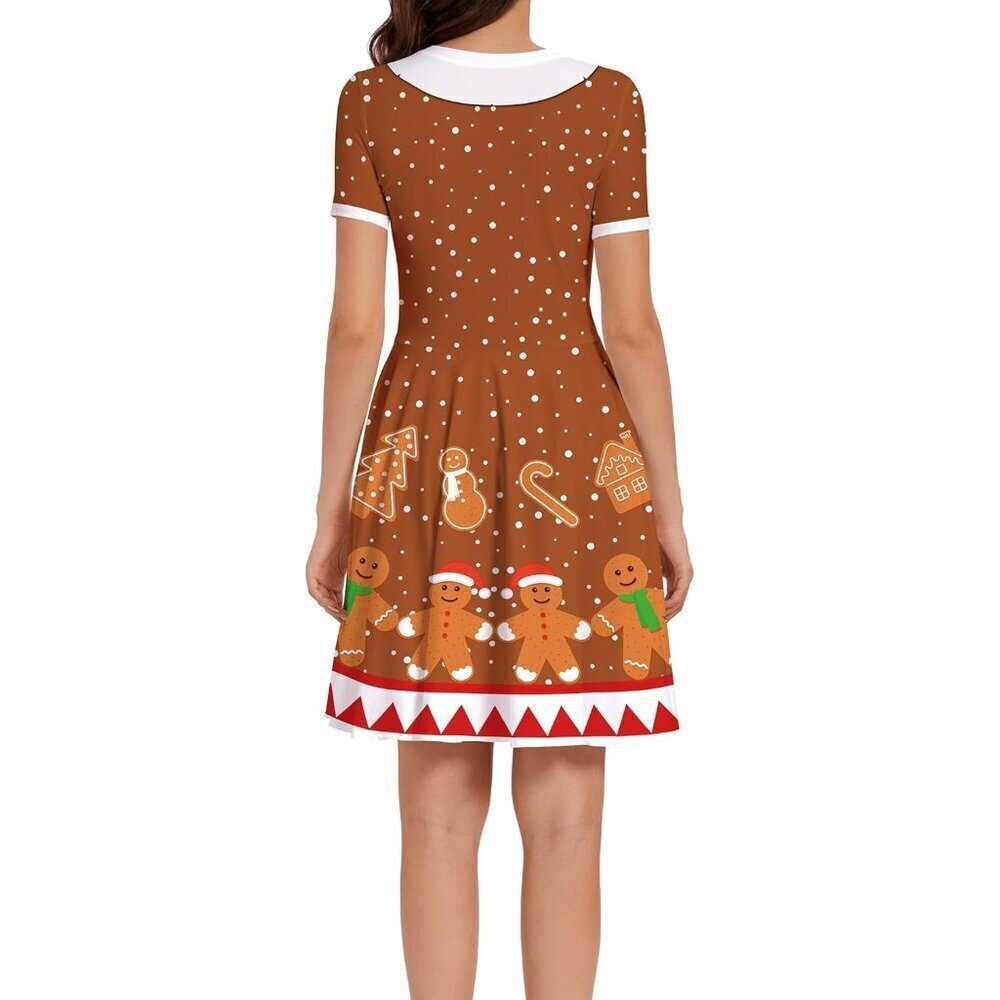 Women Ugly Christmas Santa Dress Cute Gingerbread Holiday Print Dress for Xmas - Picture 5 of 5